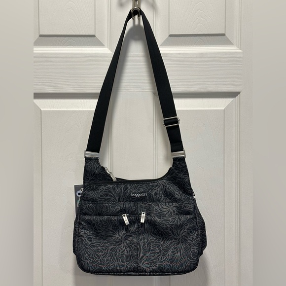 Baggallini Black and Gray Floral Tote - Picture 1 of 6